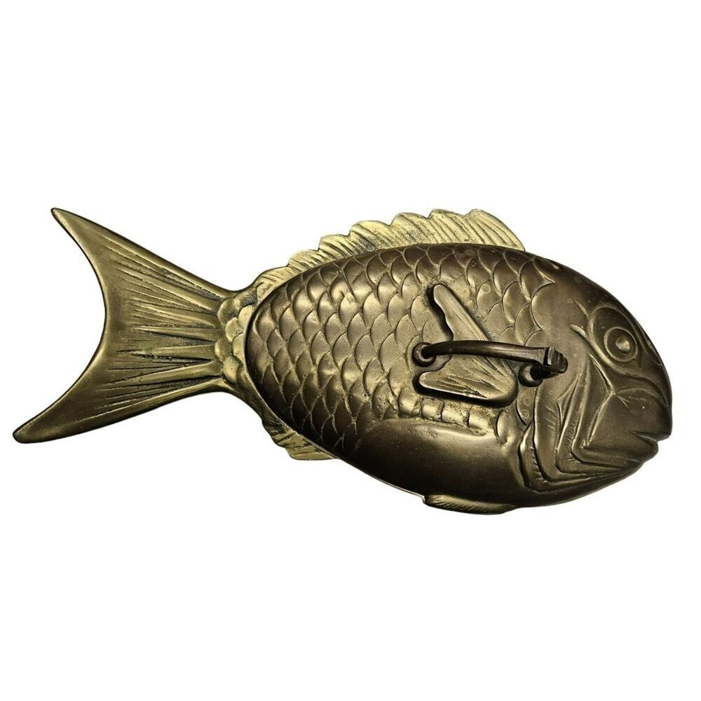 Vintage LARGE Brass Fish-Shaped Bowl Lid Trinket Holder Made Hong‎ Kong 7.8 lbs